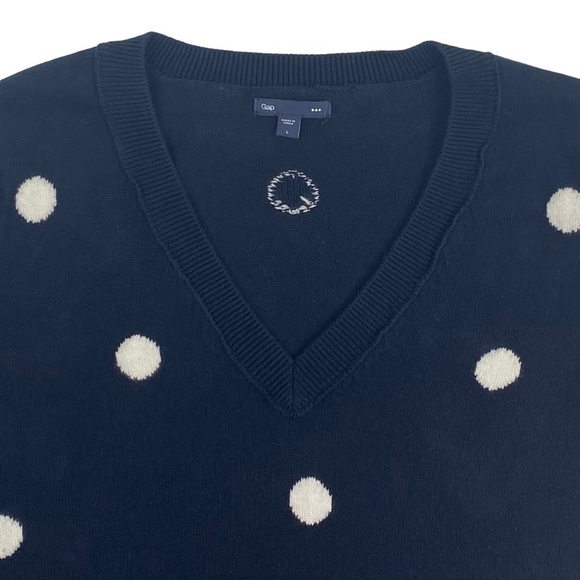 GAP Factory Women’s Navy 100% Cotton V-Neck Sweater, White Polka Dots, Size L - Picture 4 of 12